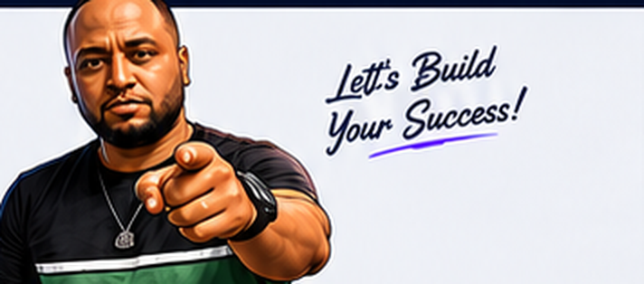 Rewald Pocorni comic character pointing forward with Let's Build Your Success message